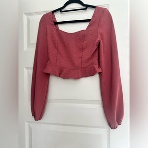 Altar'd State Pink Puff Sleeve Peplum Blouse